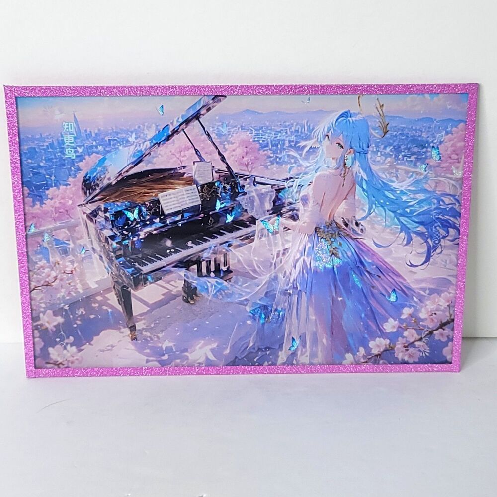 Robin Piano Holo Pink Waifu Card Anime Girl Wall Art Oversized Board A5